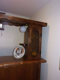 Portable Vintage bar with light, solid oak shelving on it's side. Pool table not for sale.