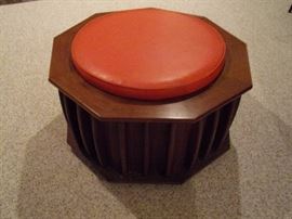Air filled blue vintage sofa, Set of four Vintage Mid Century  2 Large Rattan Cane Wicker & Fiberglass Drum Lamp Shade and 2 Small with wood lamp base. Pillows not included. Vintage handmade ottoman/coffee table.