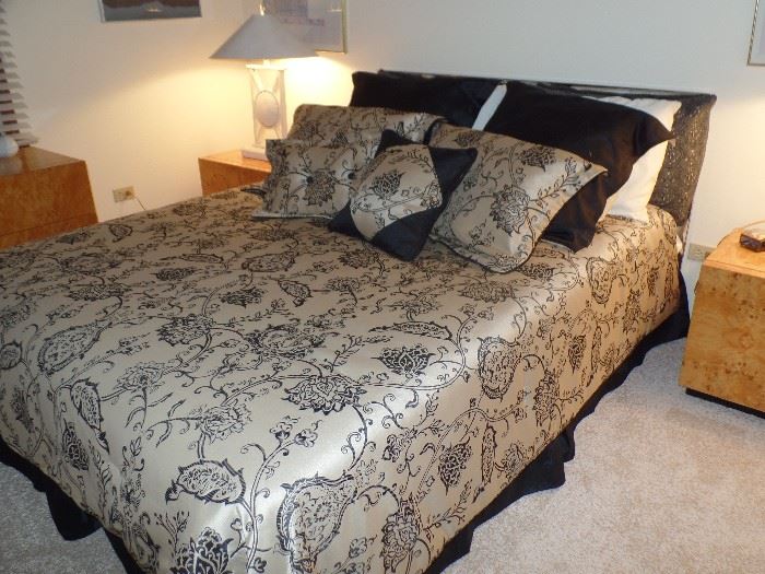 Queen bed w/chrome head board and mattress - Bed linens sold separately  