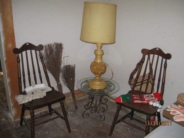 Vintage chairs and alabaster lamp