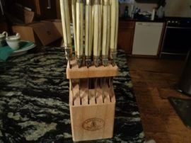 Laguiole (France) knife set in storage block and flatware