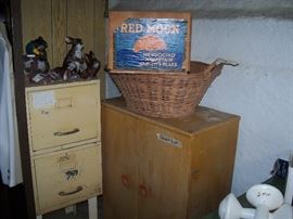 cabinet, file cab, basket, wood crate and misc