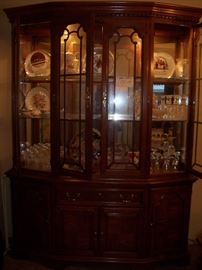 Lighted china cabinet (all four doors open), very nice