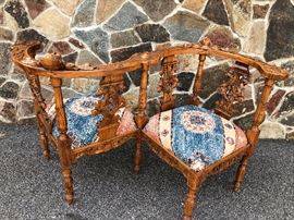 18th century Tete a Tete gossip chair