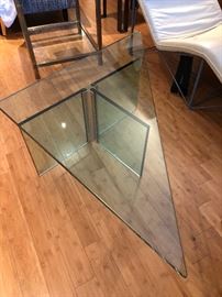 Triangular, glass top cocktail table