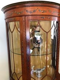 French demi-lune display cabinet, 18th c hand painted
