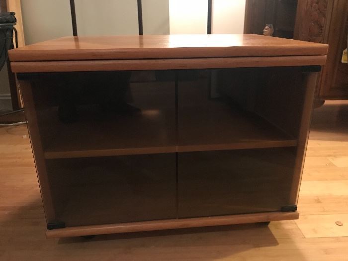 Small glass front end table, Danish MCM 