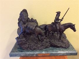 C.M. Russell Bronze " Free Trappers"
11” x 16” x 11”H, weighs approx 45 lbs.