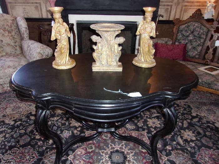 Antique Center Table with Ebony refinish, Golden Angle Candle Stands