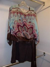 Chiffon Blouse & Brown Suede Skirt