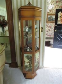 LIGHTED CURIO WITH EQUESTRIAN HAND PAINTED DESIGN