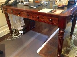 Regency Mahogany Writing/Reading Table, English c.1835, w/ Black Embossed Leather Top, (60" x 36" x 32")
