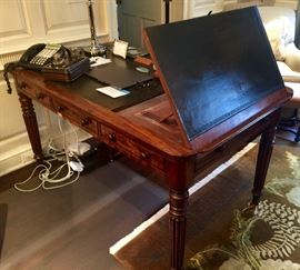 Regency Mahogany Writing/Reading Table, English c.1835, w/ Black Embossed Leather Top, (60" x 36" x 32")