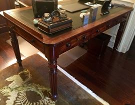 Regency Mahogany Writing/Reading Table, English c.1835, w/ Black Embossed Leather Top, (60" x 36" x 32")
