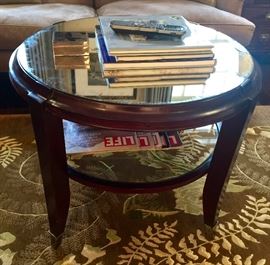 31" Round Wood Table w/Mirrored Top and 1 Shelf, 25" Ht.