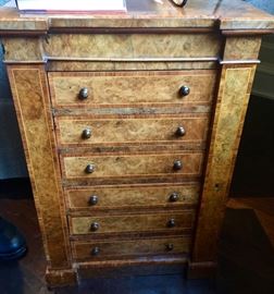 Burled Wood Table w/6 Inlaid Drawers, c 1900, 15" x 11" x 22"