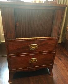 Georgian Pot Cupboard Table w/ 2 Drawers and 1 Tambour Door, 18" x 18" x 28", c.1795