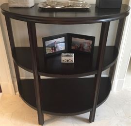 Pair of Wood Demilune Tables w/ 2 Shelves, (32” x 16" x 31”)