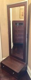 Beveled Walnut 1 Drawer Dressing Mirror,( 29" x 17" x 72”)