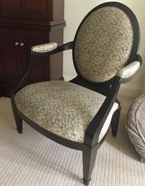 Donghia Grand Soleil Tan/Black Upholstered Silk Chair w/ Black Wood, (30” x 23" x 37”)