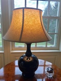 28" Large Black Ceramic Lamp w/ Linen Shade