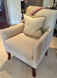 Upholstered Textured Beige Upright Chair with Wood Legs, (27" x 32" x 36").
