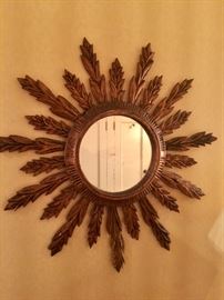 Sunburst Wood Mirror, 29" D