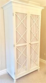 Off White Wood Armoire w/Fabric Inset Doors, (41” x 23" x 85”)