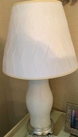 25" Lamp w/ White Glass Base and Textured Paper Shade