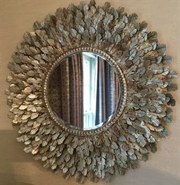 22” Tin Leaf Beveled Round Mirror