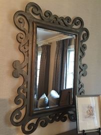 Metallic Wood Scroll Framed Beveled Mirror, (28” x 38”)