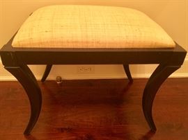 Pair of Black Wood Stools w/ Linen Upholstered Tops, (23” x 17" x 19”)