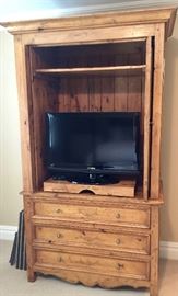Natural Pine 3 Drawer 2 Door Armoire TV Cabinet, (48” x 28" x 87”)