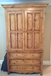 Natural Pine 3 Drawer 2 Door Armoire TV Cabinet, (48” x 28" x 87”)