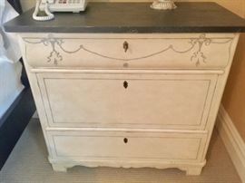 Pair of 3 Drawer Off White Chests w/ Black Top, (37” x 20" x 35”)