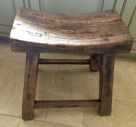 Antique Wood Stool, (18” x 10" x 20”)