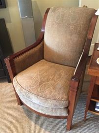 Hickory Wood Framed Chair w/ Muted Paisley Upholstery, (29” x 35" x 40”)