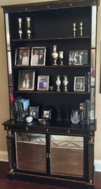 Mirrored 4 Shelf, 2 Door Black Wood Bookcase (50” x 18" x 84”)