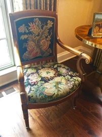 Pair of Antique Needlepoint Chairs w/ Wood Frames, (24” x 23" x 36”)