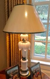 Pair of 33" Antique Alabaster & Jade Lamps w/ Custom Shades