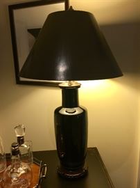 34" Antique Black Ginger Jar Lamp w/ Custom Black Shade