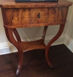 Burled Wood Table w/ 1 Drawer and 1 Shelf, (22” x 17" x 30”)