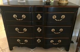 Black Regency 3 Drawer Chest w/ Brass Ornamental Hardware, (48” x 24" x 34”)