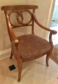 Pair of Shield Back Arm Chairs w/ Leaf Upholstered Seat, (23” x 22" x 37”)