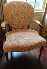 4 Sheraton Upholstered Dining Chairs, 2 Arm Chairs (28” x 23" x 38”), 2 Side Chairs (27” x 23" x 38”)