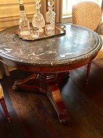 Antique French Gueridon 39" Round Marble Top Table w/ Mahogany Base, c.1835