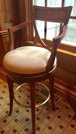 Pair of Century Mahogany Bar Stools w/ Ultrasuede Seat, (23” x 26" x 45”)
