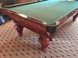 1890's Billiards Table, 50 x 100 Pocket. Narrangsett Model, Made from Quarter Sawed Golden Oak Wood w/Vermont Slate Rails, American Walnut Pockets, Black Twin Cut w/Shields and Dark Spruce Cloth