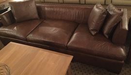 Leather 3 Cushion Sofa, (98” x 37" x 27”)