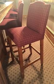 5 Counter Stools w/ Plaid Seats and Wood Frame